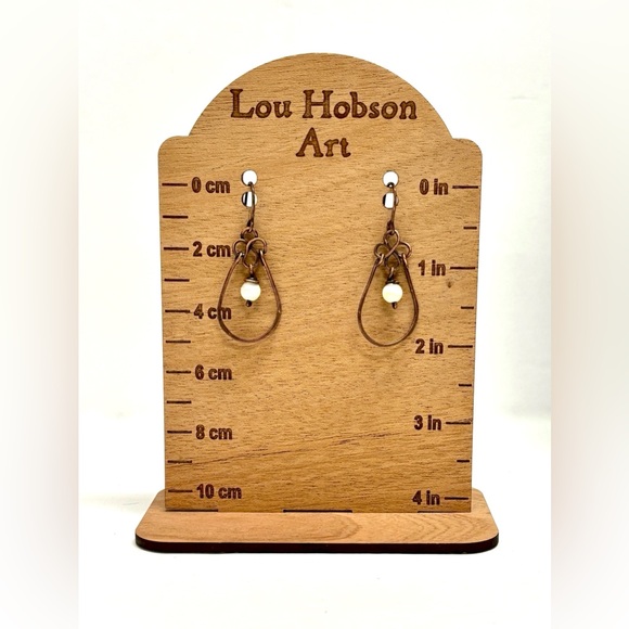 HANDMADE Mother of Pearl Wire Wrapped Copper Dangle Earrings, Gift for Mom Her - Picture 3 of 10